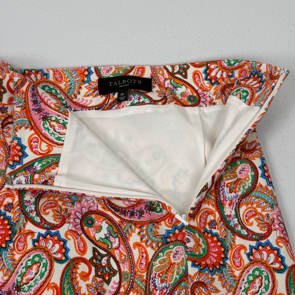 Talbots Petites Orange Green Paisley Scalloped Hem A-Line Mini Skirt 6P - Picture 10 of 10